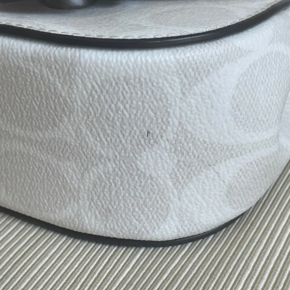 Coach Morgan Signature Monogram Leather Saddle Bag Chain Crossbody White